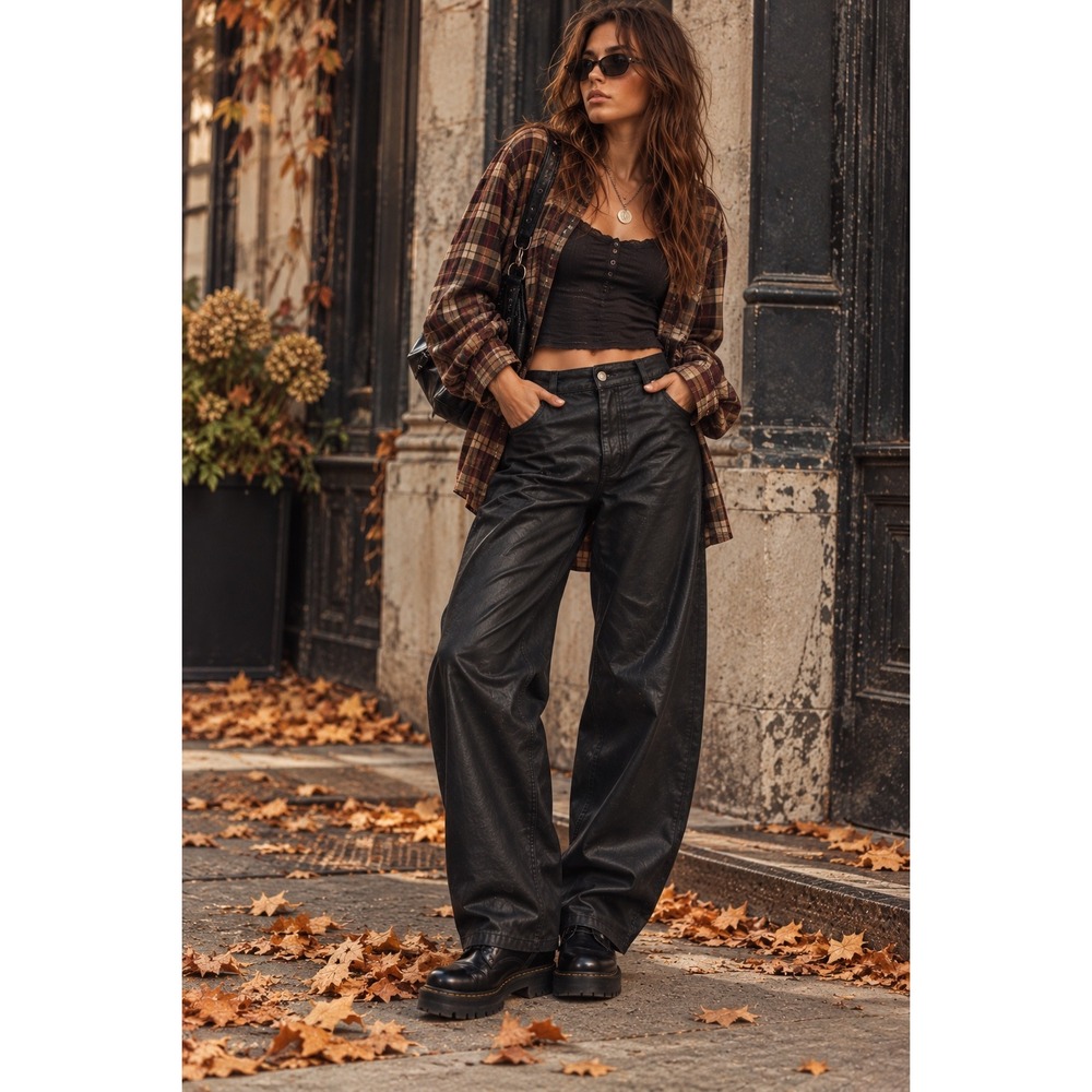 BDG Urban Outfitters Black Coated Baggy Jeans High Rise Wide Leg 26W Grunge
